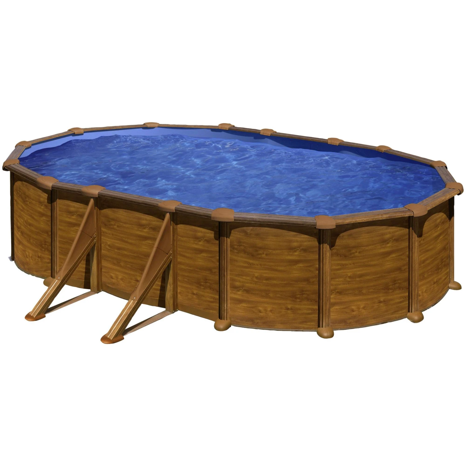 GRE Stahlwandpool Oval High Line 610x375x132 Cm, Stahl 0,45 Mm Holzoptik, Folie 0,4 Mm Blau, Overlap 1 GRE Stahlwandpool Oval High Line 610x375x132 Cm, Stahl 0,45 Mm Holzoptik, Folie 0,4 Mm Blau, Overlap