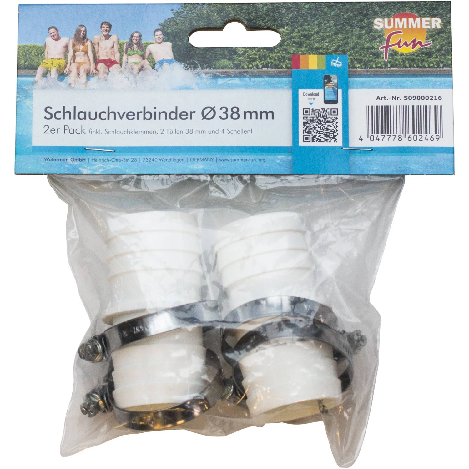 SUMMER FUN Schlauchverbinder Ø 38mm, 2 Er Pack Inkl. 4 Schlauchklemmen 2 SUMMER FUN Schlauchverbinder Ø 38mm, 2 Er Pack Inkl. 4 Schlauchklemmen – Bild 2