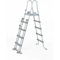 GRE Stahlwandpool Set (6-teilig) Hoch Rund 550 X 132 Cm, Stahl 0,45 Mm Holzoptik Folie 0,4 Mm Blau -Schwimmbadzubehör 58332 Leiter