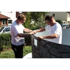 Waterman Stahlwandpool Rund 460x120cm, Stahl 0,45mm Steinoptik, Folie 0,3mm Blau, Overlap -Schwimmbadzubehör Aufbau Stahlwandpool Eco Dekor Pools 4