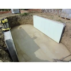 Stahlwandpool Ovalform Exklusiv 600x320x120 Cm, Stahl 0,6 Mm Weiß, Folie 0,6 Mm Blau, Einhängebiese -Schwimmbadzubehör Bodenplatte mit stuetzmauern verkleidet ovaler Stahlwandpool 3