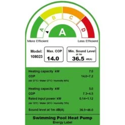 SUMMER FUN Inverter-Wärmepumpe Style & Silence 7 KW -Schwimmbadzubehör Energielabel
