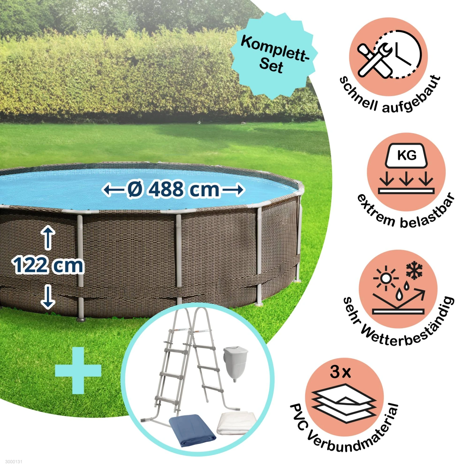 Polygroup Summer Waves Elite Frame Pool Set Rund 488 X 122 Cm Rattan Dark Triple (3000131) 1 Polygroup Summer Waves Elite Frame Pool Set Rund 488 X 122 Cm Rattan Dark Triple (3000131)