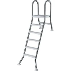 Waterman Stahlwandpool Set (7-teilig) Halbhoch Rund Bahrain 350 X 150 Cm, Stahl 0,8 Mm Weiß Folie 0,6 Mm Blau -Schwimmbadzubehör Halhochbeckenleiter 5 1 Stufig Edelstahl fuer Pool