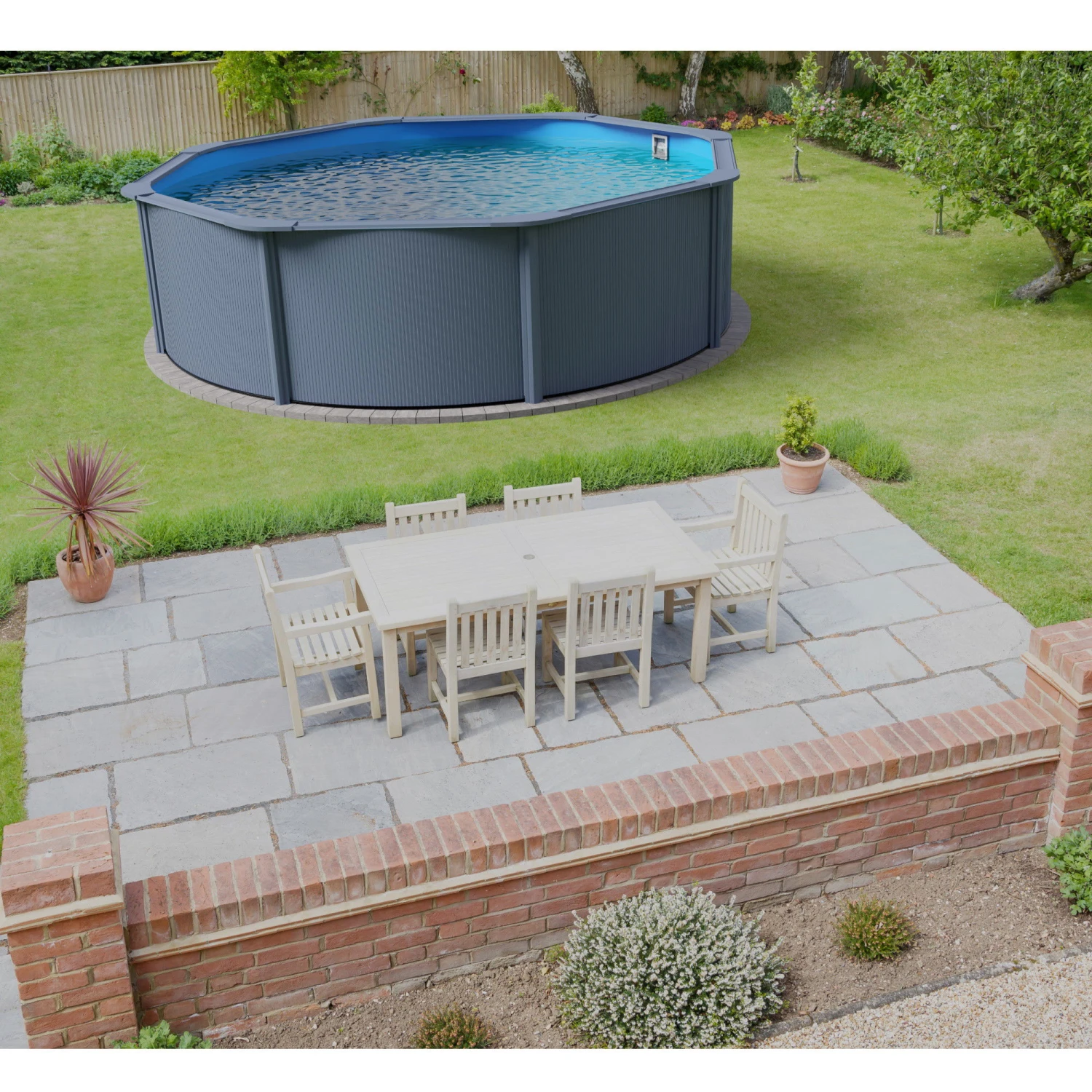 Stahlwandpool Rund Classic 450x120 Cm, Stahl 0,4 Mm Anthrazit, Folie 0,3 Mm Blau, Overlap 3 Stahlwandpool Rund Classic 450x120 Cm, Stahl 0,4 Mm Anthrazit, Folie 0,3 Mm Blau, Overlap – Bild 3