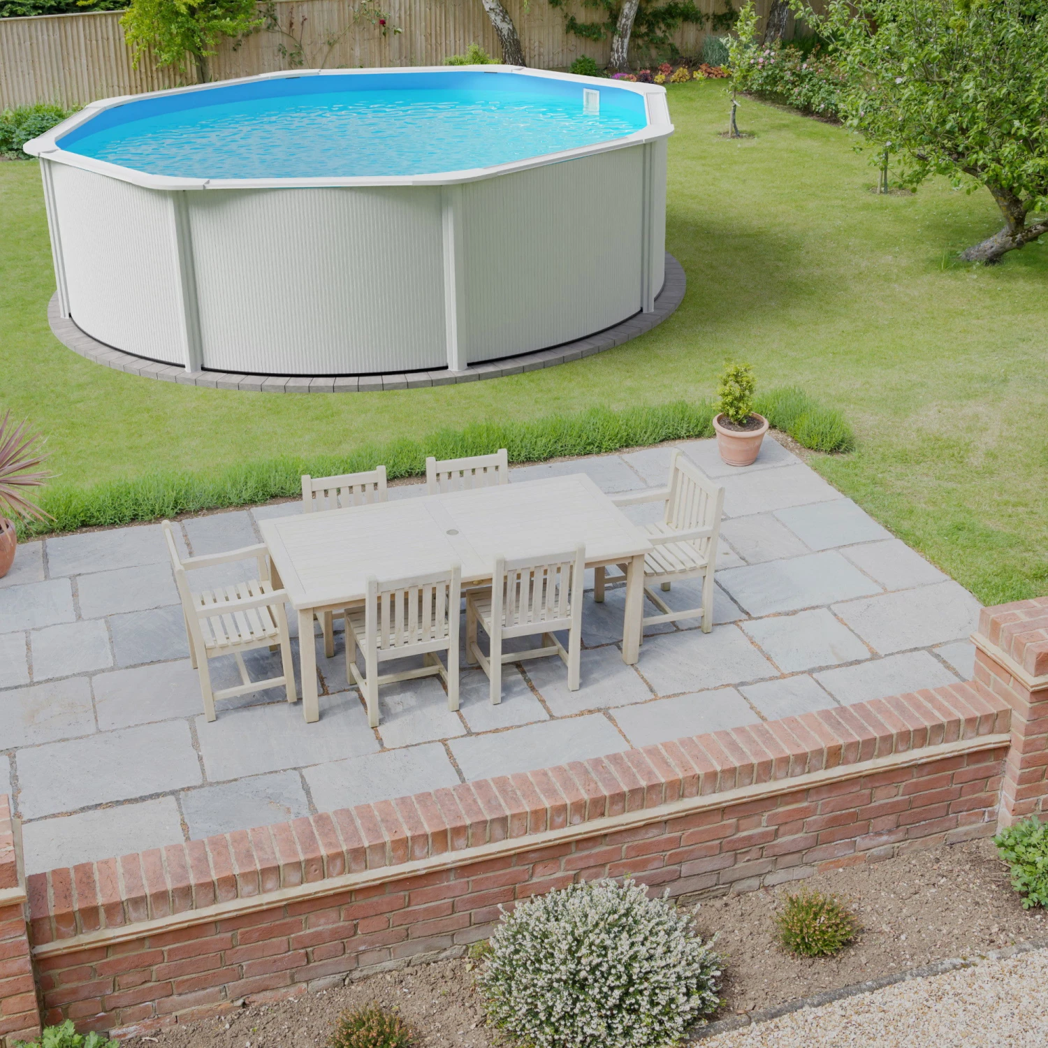 GRE Stahlwandpool Set (6-teilig) Hoch Rund High Line 460 X 132 Cm, Stahl 0,45 Mm Weiß Folie 0,4 Mm Blau 2 GRE Stahlwandpool Set (6-teilig) Hoch Rund High Line 460 X 132 Cm, Stahl 0,45 Mm Weiß Folie 0,4 Mm Blau – Bild 2