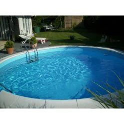 Stahlwandpool Set Rund Brasilia 300x120 Cm, Stahl 0,6 Mm Weiß, Folie 0,6 Mm Blau, Einhängebiese -Schwimmbadzubehör Rundpool Set komplett einbau