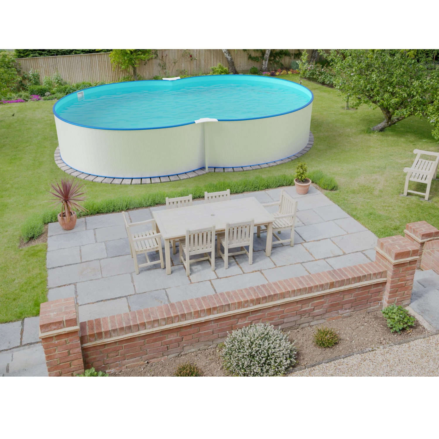 Waterman Stahlwandpool Achtform 525x320x120cm, OHNE Stahlträger, Stahl Weiß, + Folie Blau, Einhängebiese 2 Waterman Stahlwandpool Achtform 525x320x120cm, OHNE Stahlträger, Stahl Weiß, + Folie Blau, Einhängebiese – Bild 2