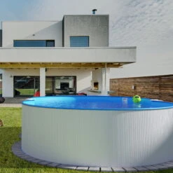 Stahlwandpool Achtform 650x420x120 Cm, Stahl 0,4 Mm Weiß, Folie 0,4 Mm Blau, Einhängebiese -Schwimmbadzubehör S81009MSVS S81010MSVS S8140MSVS Stahlwandbecken Achtform Weiss Blau 03 1