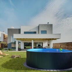 Stahlwandpool Achtform 540x350x120 Cm, Stahl 0,4 Mm Anthrazit, Folie 0,4 Mm Blau, Einhängebiese -Schwimmbadzubehör S81068MSVS S81069MSVS S81073MSVS Stahlwandbecken Achtform Athrazit Blau 03 2