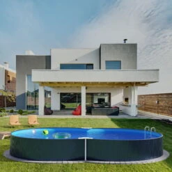 Stahlwandpool Achtform 650x420x120 Cm, Stahl 0,4 Mm Anthrazit, Folie 0,4 Mm Blau, Einhängebiese -Schwimmbadzubehör S81068MSVS S81069MSVS S81073MSVS Stahlwandbecken Achtform Athrazit Blau 04 1