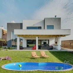 Stahlwandpool Achtform 540x350x120 Cm, Stahl 0,4 Mm Anthrazit, Folie 0,4 Mm Blau, Einhängebiese -Schwimmbadzubehör S81068MSVS S81069MSVS S81073MSVS Stahlwandbecken Achtform Athrazit Blau 05 2