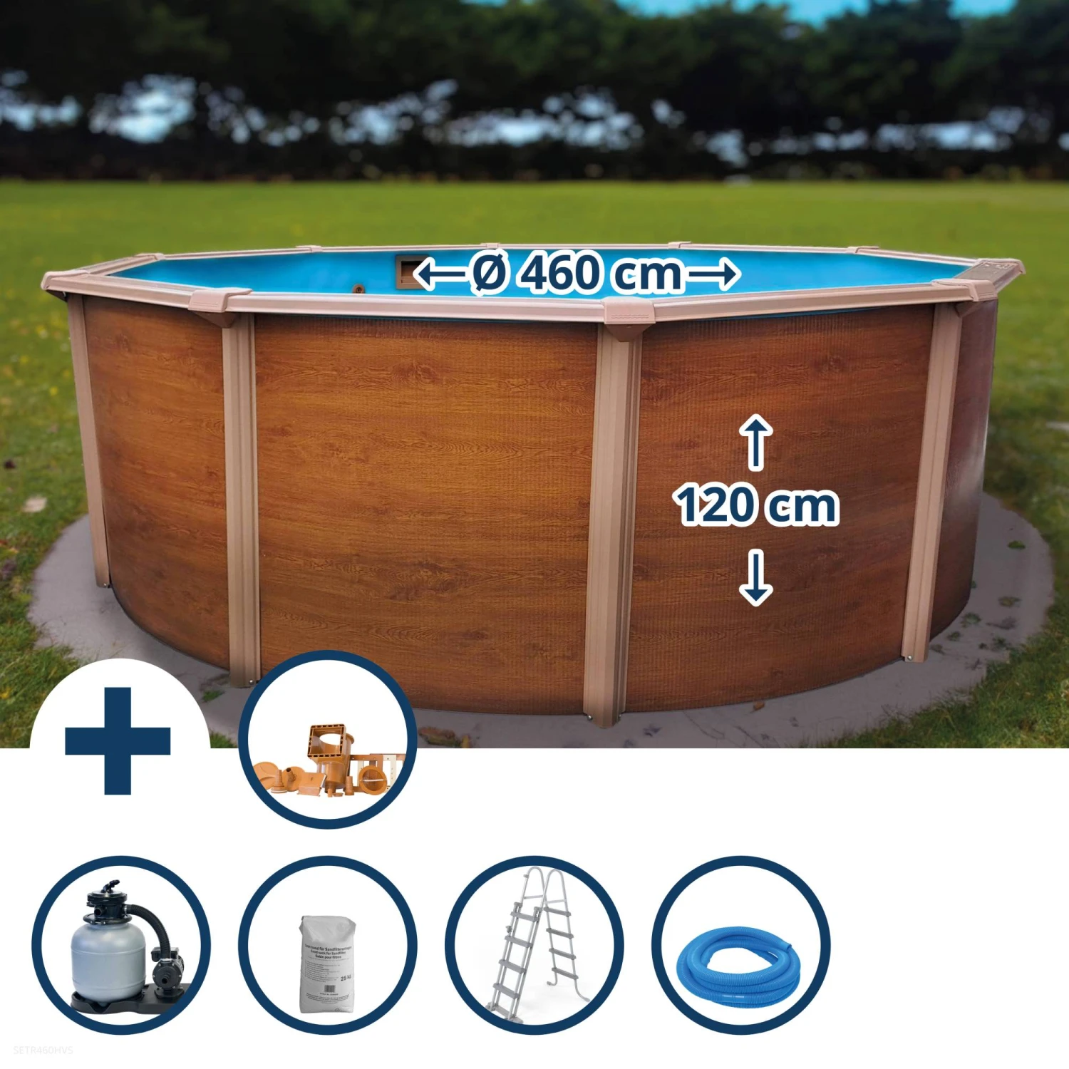 Waterman Stahlwandpool Set (5-teilig) Rund Classic 460x120cm, Stahl 0,45mm Holzoptik, Folie 0,3mm Blau, Overlap 1 Waterman Stahlwandpool Set (5-teilig) Rund Classic 460x120cm, Stahl 0,45mm Holzoptik, Folie 0,3mm Blau, Overlap