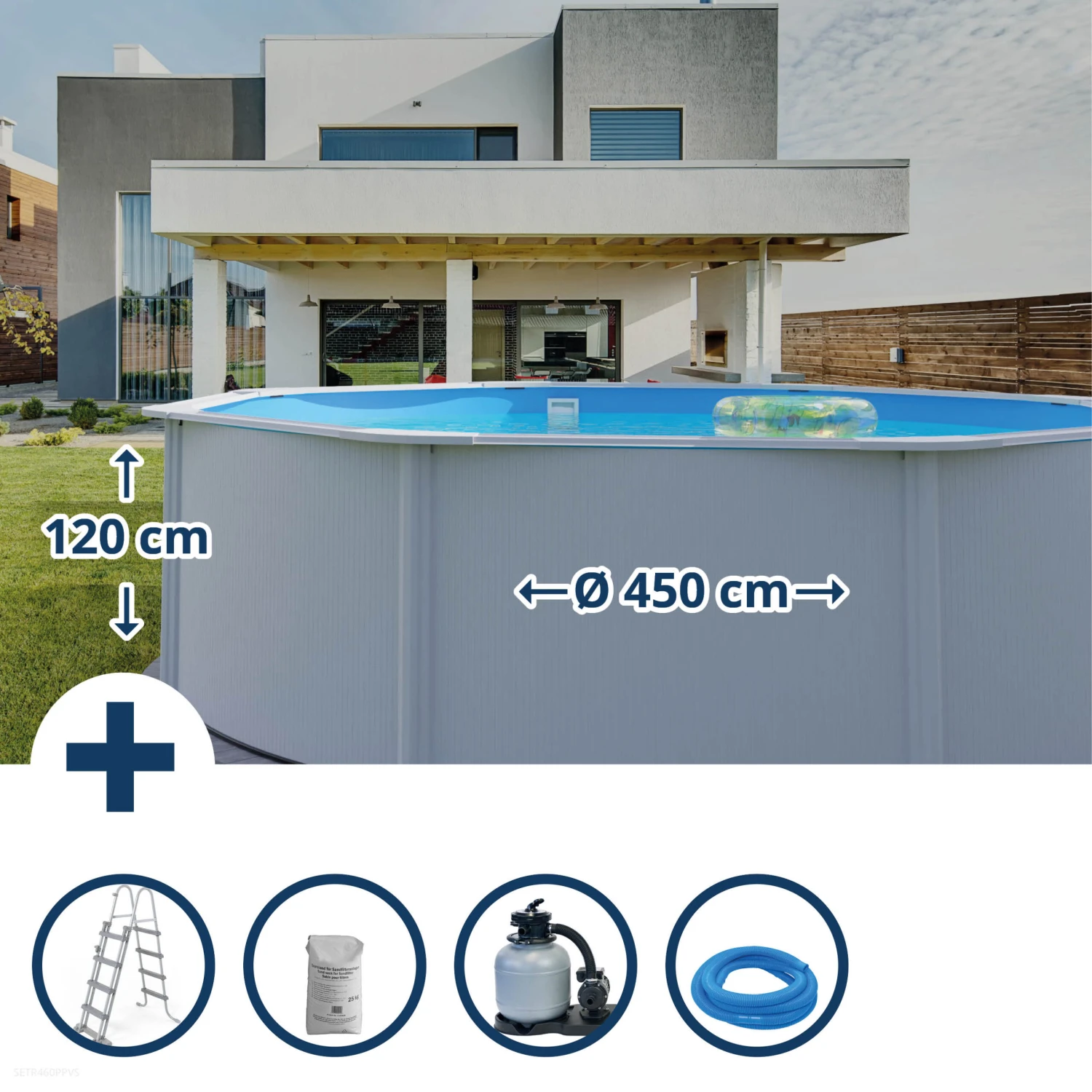 Stahlwandpool Set (5-teilig) Hoch Rund Classic 450 X 120 Cm, Stahl 0,4 Mm Weiß Folie 0,3 Mm Blau 1 Stahlwandpool Set (5-teilig) Hoch Rund Classic 450 X 120 Cm, Stahl 0,4 Mm Weiß Folie 0,3 Mm Blau