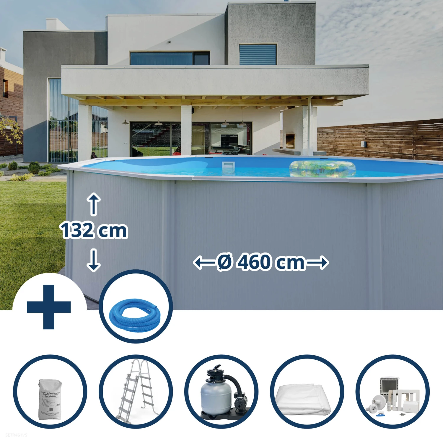 GRE Stahlwandpool Set (6-teilig) Hoch Rund High Line 460 X 132 Cm, Stahl 0,45 Mm Weiß Folie 0,4 Mm Blau 1 GRE Stahlwandpool Set (6-teilig) Hoch Rund High Line 460 X 132 Cm, Stahl 0,45 Mm Weiß Folie 0,4 Mm Blau