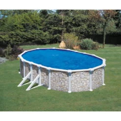 SUMMER FUN Stahlwandpool Oval Classic 730x375x120cm, Stahl 0,45mm Steinoptik, Folie 0,3mm Blau