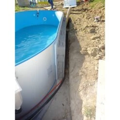 Stahlwandpool Ovalform Exklusiv 600x320x120 Cm, Stahl 0,6 Mm Weiß, Folie 0,6 Mm Blau, Einhängebiese -Schwimmbadzubehör Stuetzmauern Stahlwandpool oval beim aufbau 5